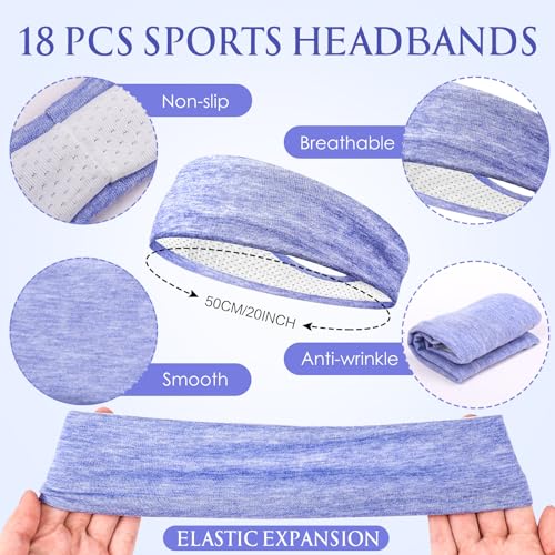 Image of Suhine 18 Pcs Sport Sweatbands Headbands for Men Women Running Workout Headbands Nonslip Sweat Absorbing Sweatband Stretchy Unisex Bandana for Tennis Baseball Football Cycling Yoga