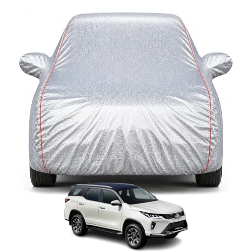 Image of Premium Car Cover for Fortuner Legender (2021-2026) Models | Waterproof, UV & Dust Protection | Mirror & Antenna Pocket | Triple Stitched, Soft Inner Lining, Belt & Buckle (Metalic Silver)