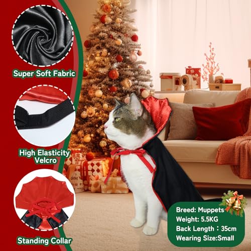 ROSAUI Weihnachten Hundekostüm Umhang, Rot-Schwarzes Cape für Hunde & Katzen, Festliches Weihnachts Outfit für Fotos, Party & Geschenk, Bequeme Haustier Verkleidung für Winter