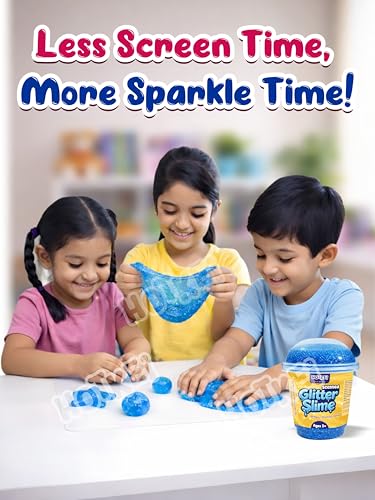 Image of HOTKEI Blue Glitter Slime for Kids 3+ Years Super Stretchy Soft and Smooth Shiny Non-Toxic Sparkle Fun Slime Toy Birthday and Return Gift for Boys and Girls