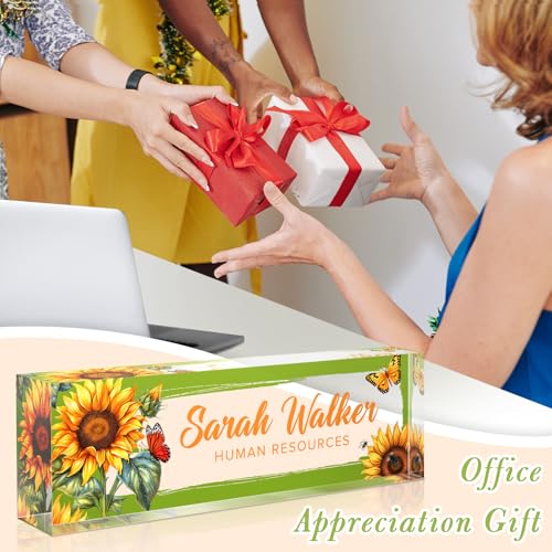 Image of Name Plate for Desk, Desk Name Plate Personalized, Office Decor for Women Men, Acrylic Desktop Accessories, Office Appreciation Gifts for Boss Social Workers Nurse Teacher Employee (Sunflowers)