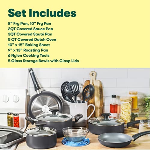 Bella Nonstick Cookware Set With Glass Lids - Aluminum Bakeware, Pots And Pans, Storage Bowls & Utensils, Compatible With All Stovetops, 21 Piece, Black #TOP2