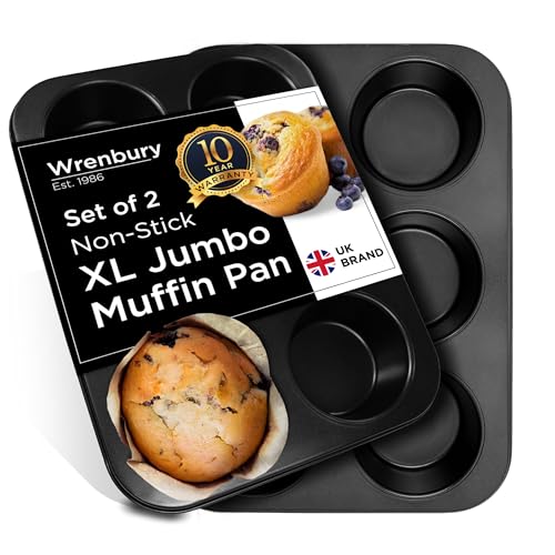 Wrenbury Set di 2 teglie per muffin grandi, antiaderenti, profonde, per 6 tazze, per Yorkshire Pudding – Teglia gigante per cupcake – senza PTFE – adatta al forno a 230 °C