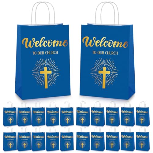 Sacs cadeaux de bienvenue religieux Chuangdi bleu azur pour invités église et baptême