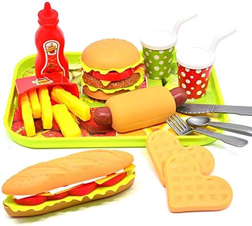 CAILLU Toddler Girls Toys Play Food Pretend Set,Food Green stem Kids Toys Burger,Boys Pretend Play