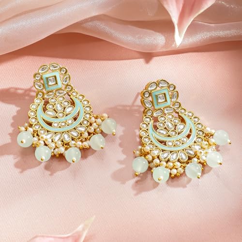 Image of Rubans Long Dangler Earrings Kundan & Pearl Ethnic Jewellery Gift for Women & Girls
