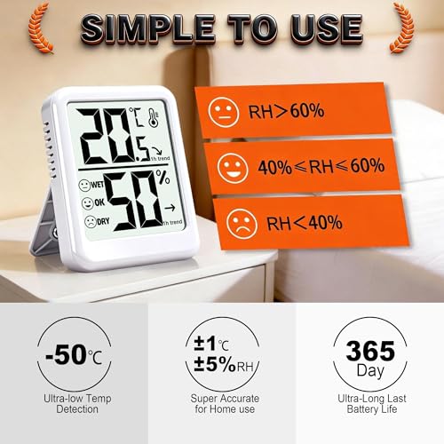 Room Thermometer Indoor Hygrometer with Celsius/Fahrenheit (℃/℉) Switch, Humidity Meter Gauge Digital Temperature and Humidity Sensor Monitor for Home Pets Plants - AAA Battery Included