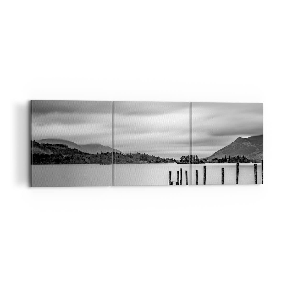 Lienzos decorativos 120x40cm Cuadro Sobre Lienzo Moderno Blanco Y Negro Paisaje Lago Grande Dormitorio Cuadros Pared Imágenes Tríptico 3 Piezas Cuadros Decoracion Salon Wall Art Prints CA120x40-4321