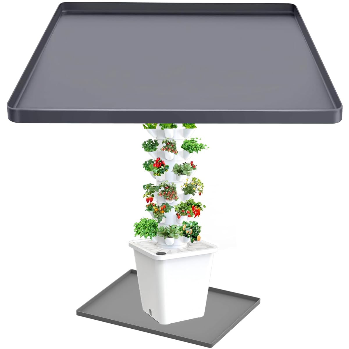 Tapis en silicone pour système de culture hydroponique, tapis de jardin pour l'intérieur, tapis de jardin hydroponique avec bord surélevé, tapis de sol facile à nettoyer et antidérapant, gris