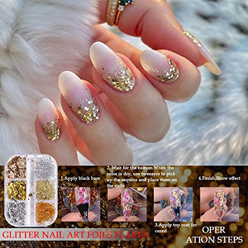 6 Grids Golden Glitter Shimmer Flakes Powder For Nails Decorations. Metallic Sparking Iridescent Chrome Resin Craft Nail Foil.high Gloss Glitters Nail Art Resin Craft Nails Decals Stickers #TOP3