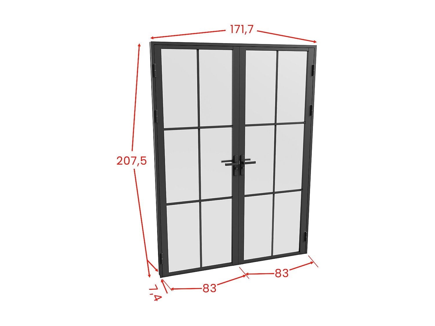 Vente-unique-Puerta de doble hoja en aluminio y vidrio esmerilado - 2 x Alt. 204 x L83 cm - Negro - SEROTO