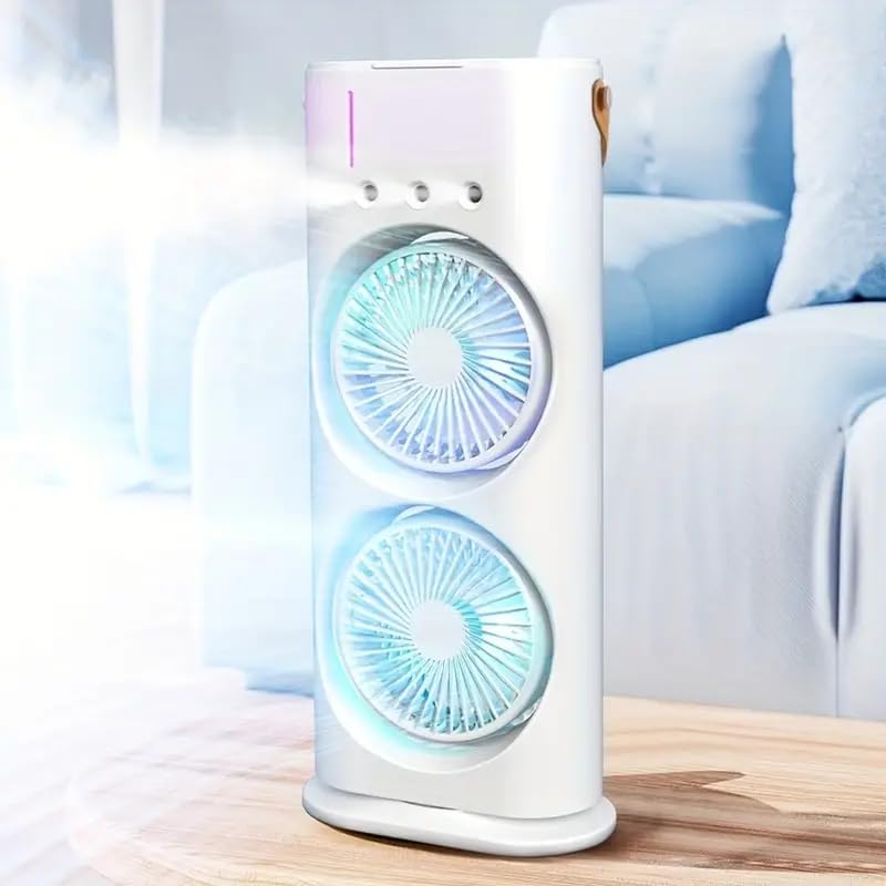 Sakar Double Fan Tower Fan with 3 Hole Mist Spray - 3 Speed Settings, 90° Oscillation, Ultra-Quiet, Portable Cooling Fan for Home and Office