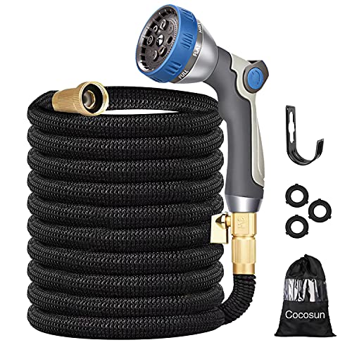 Garden Hose 50ft - Lightweight Retractable Garden Hose - Expandable Garden Hose,Durable Extra Strength Fabric No Kink Garden Hose,Flexible Water Hose Pipe W/Solid Brass Fitting & Leakproof Hose Nozzle