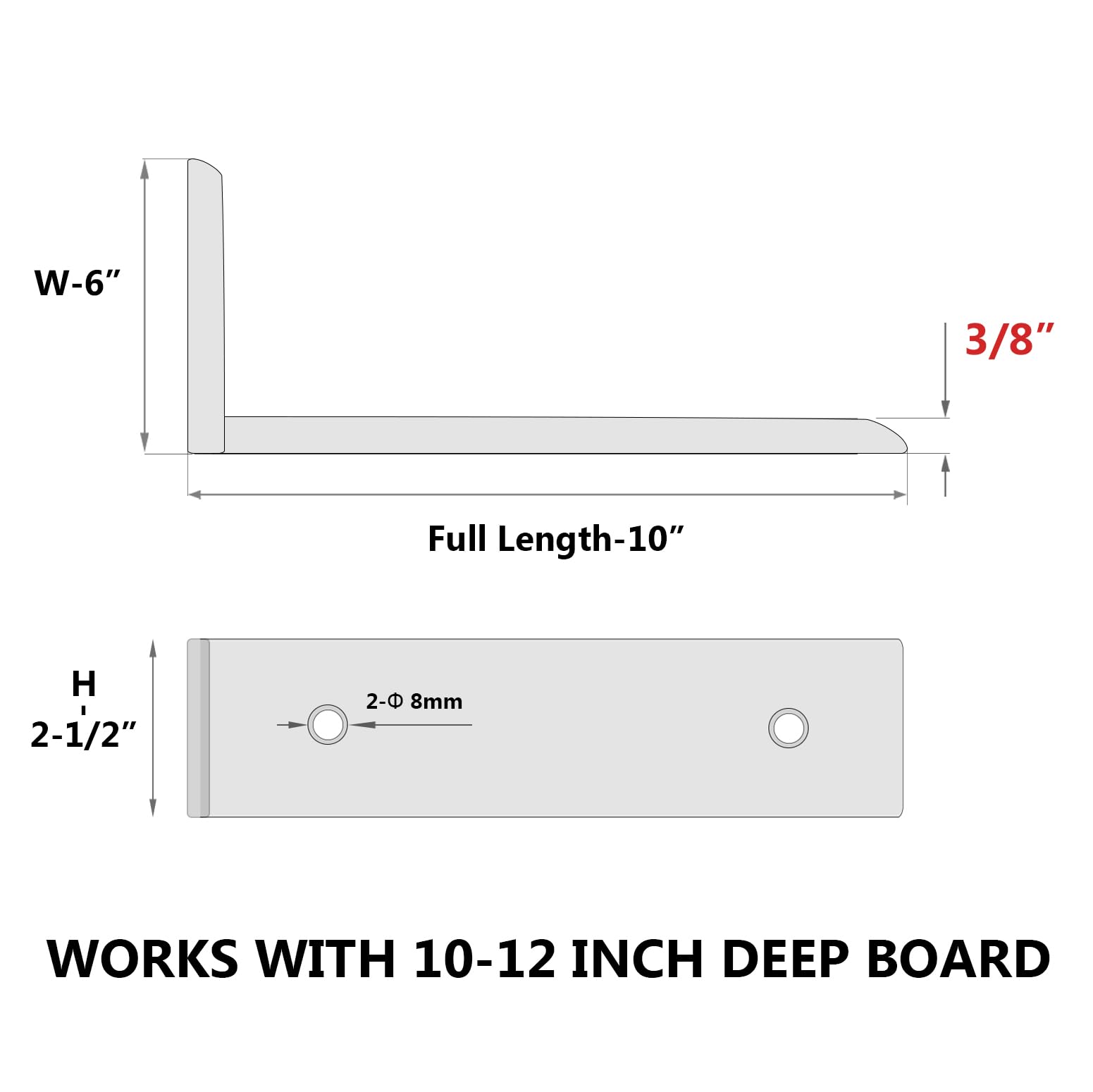 NEODROP Paquete de 2 soportes de soporte de encimera de 10 pulgadas, soportes en L resistentes para encimeras de cuarzo/madera/laminado/granito | Acero metálico de 3/8 pulgadas de grosor |
