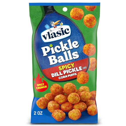 Vlasic Pickle Balls, Spicy Dill Pickle Flavored Corn Puffs, Pickleball Gifts, Easter Basket Stuffer for Pickle Lovers, 2 oz.