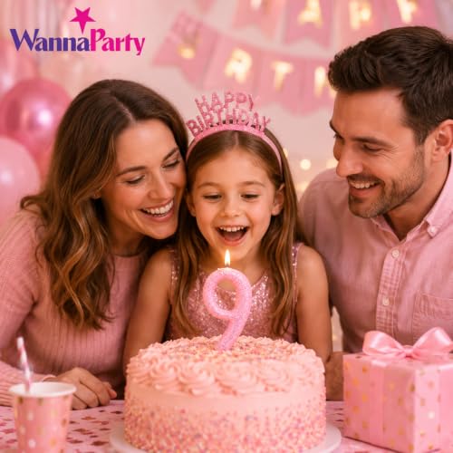 Image of Wanna Party Glitter Designer Pink Number 9 Birthday Candle, Numerical Cake Candle for 9th Birthday, Cake Cutting, Party Decoration & Celebration Supplies - 1PC