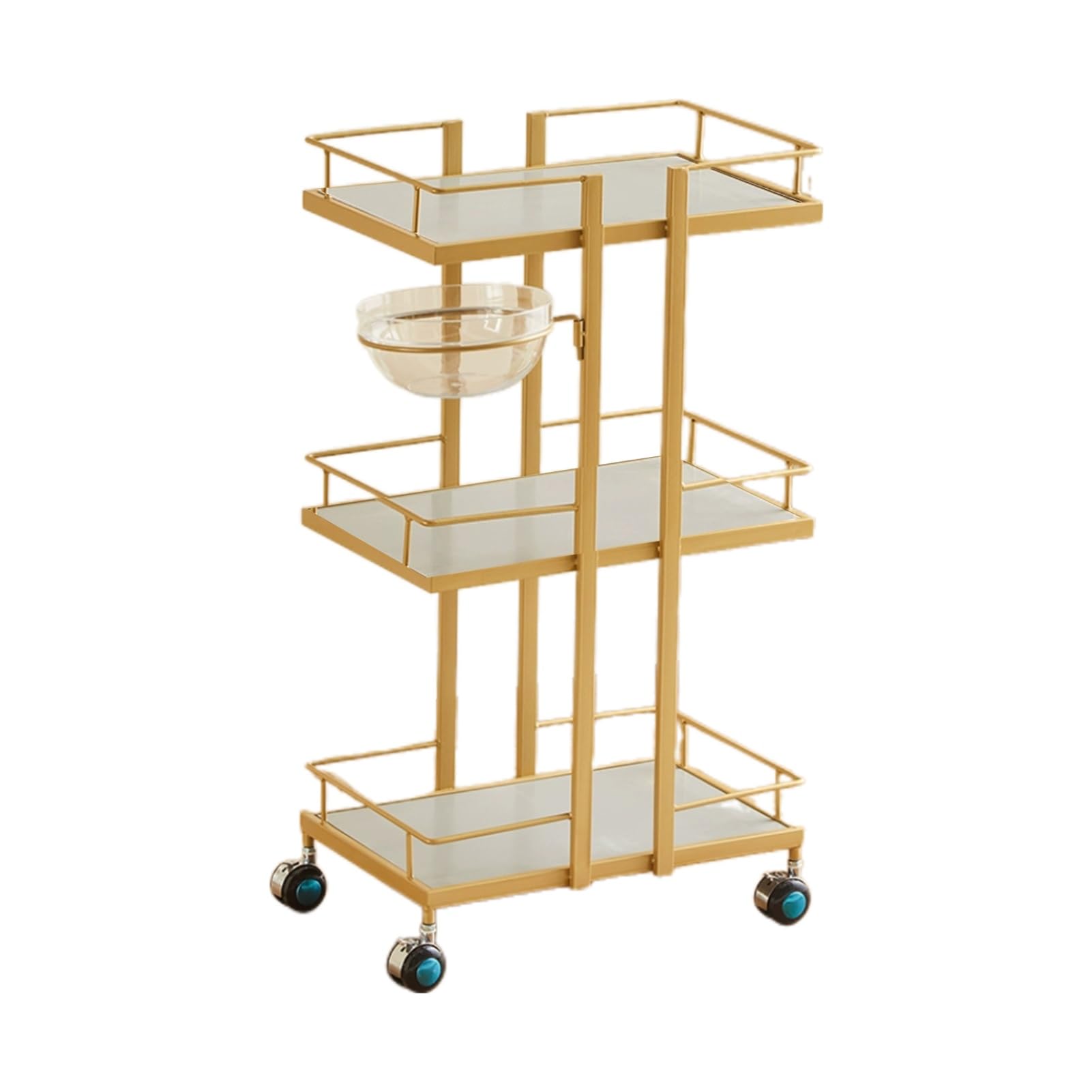 Barbershop Trolley Mobile Storage Rack with Workbench Three-layer Multi-purpose Tool Cart,Layered Storage Increased Height,Corner Arc Convenient Universal Pulley,Suitable for Salon Spa Tattoo(Gold,28x