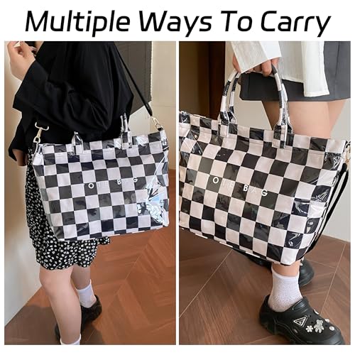 Image of GISMTR Large PVC Tote Bag for Women Letters Print Handbags Kraft Paper Shoulder Bag for Work Travel
