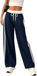 SAKHWALA Women Track Pant | Women's Wide Leg Track Pants High Waist Drawstring Sweatpants with Side Stripes, Casual Loose ...