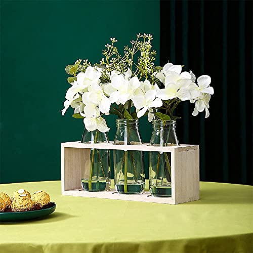 Hehimhis Fake Hydrangeas With Pot, 3 Potted Desktop Planter Artificial Flowers Artificial Plant With Wooden Stand For Wedding Party Desktop Home Decor, White #TOP3
