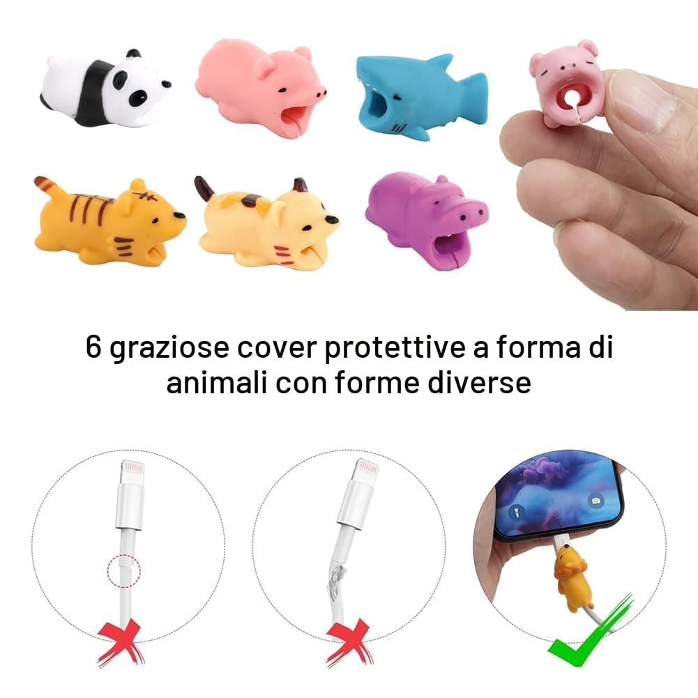 Salvacavi per caricabatterie,Protezione Cavo Animale,Cable Protector,Copertura Protettiva per Cavi,con Fascette,adatta per tutti i telefoni cellulari,7 pezzi