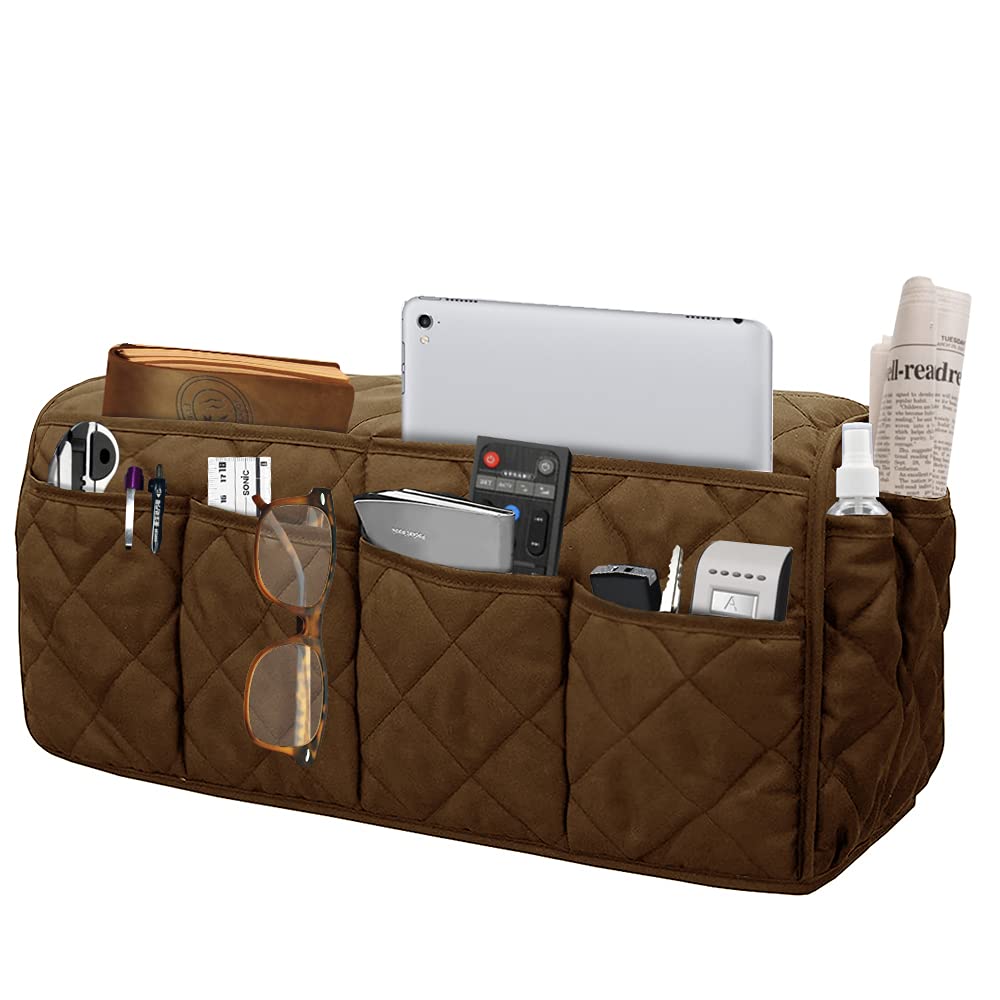 Sofa Armrest Organizer Waterproof Armchair Caddy Remote Control Holder for Recliner Non Slip Recliner Organizer Chair Arm Organizer with 14 Pockets for TV Remotes Caddy, Book, Magazines, Ipad