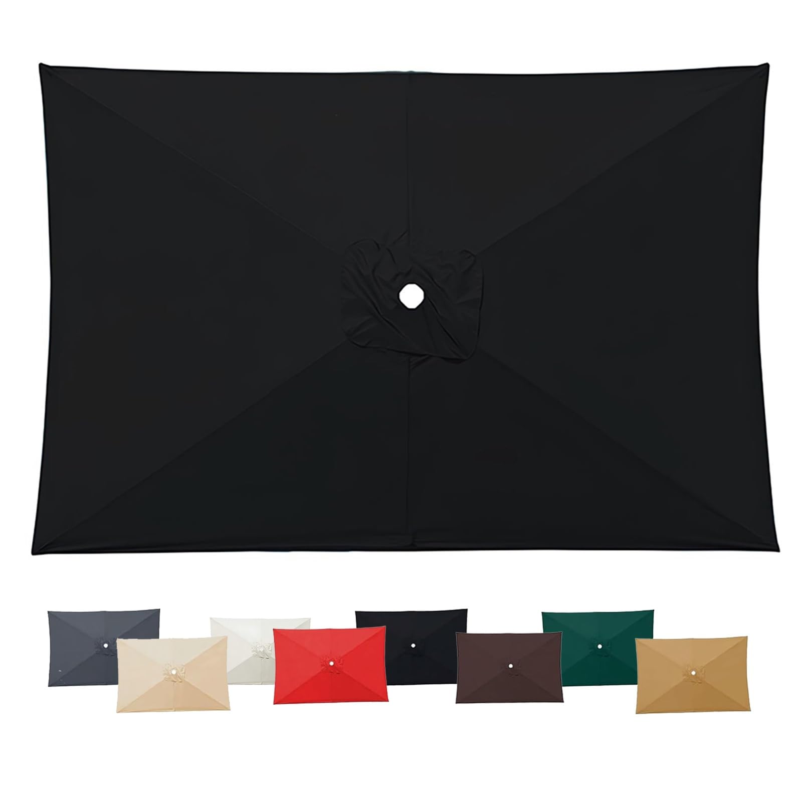 Outdoor Patio Umbrella Canopy Replacement 4 6 8 Arms, 3x2m/2x2m/3x3.0m Rectangular Garden Market Table Parasol Canopy Fabric Cover(Black,3.0x3.0m)