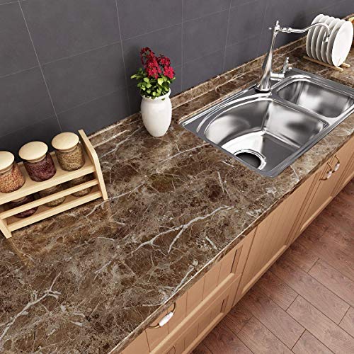 Image of NAREVAL Counter top Covers Peel and Stick Wallpaper Self Adhesive Brown Marble Contact Paper for Kitchen Countertop Marble Paper Table Desk Cover Bathroom Waterproof Laminate Sheets (Brown 60 * 200)