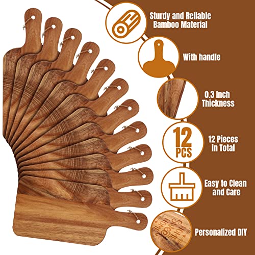 Set 12 tablas de cortar de madera Acacia con mango 38x18 cm miniatura 3