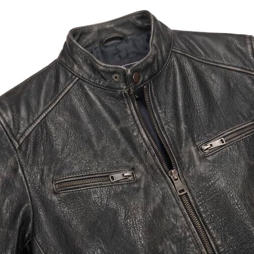 Image of Men Cafe Racer Motorcycle Style Solid Leather Jacket Slim Fit Motorcycle Brown Cafe Racer Leather Jacket