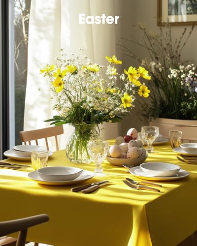 Image of Pureegg Plastic Table Cloth Disposable 8 Pack, 54 x 108 Inch Table Cloths, Easter Party, Decorative Tablecloths, Rectangle, Lemon, Pastel Plastic Cover, Leakproof & Sturdy, Yellow