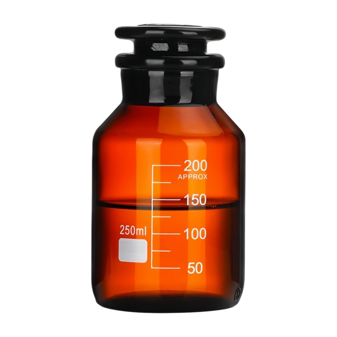 Flacone Reagenti Vetro Laboratorio Bocca Larga Graduato-Ambra 1000ml | Flacone da Laboratorio Versatile Adatto per Prodotti Chimici Polveri e Campionamento