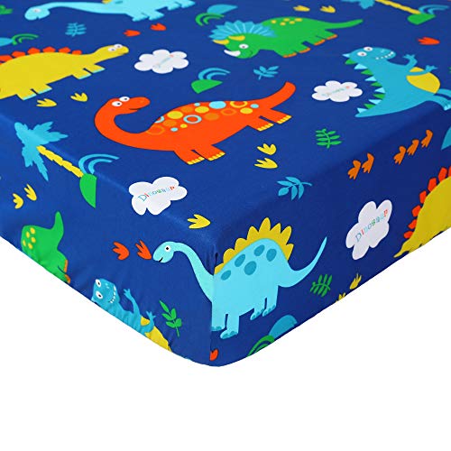 Crib Sheet UOMNY 100% Cotton Fitted Crib Sheet Baby Sheet for Standard Crib and Toddler mattresses Nursery Bedding Sheet Crib Mattress Sheets for Boys and Girls1 Pack Dinosaur Toddler Sheet