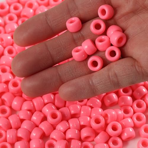 Image of 1000 Pcs Acrylic Pony Beads 6x9mm Bulk for Bracelet Necklace Jewelry Making Earring Hair Braiding Kandi Beads (Light Pink)