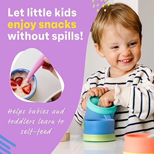 Morepeas Essential Snack Bowl | Stackable Snack Cups For Home & On-The-Go Feeding | Reversible Lid-Suction Base | Dishwasher, Microwave, Freezer Safe | 4Oz Baby & Toddler Food Container | Blueberry #TOP3