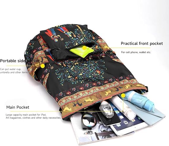 Image of Foldable Drawstring Backpack with Front Zipper and Side Pockets | Lightweight, Packable, Travel Carry Bag with Storage Pouch, For Gym, Beach, Swimming, Sports, Shopping and Daily Use