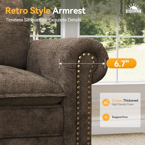 Image of SUNSHINE VALLEY 73.2 inch Modular Loveseat Cloud Couch Rolled Arms & Deep Seats | Mid-Century Modern 2-Seater Loveseat, Grayish Brown, Nailhead Trim, Wider & Deeper Seats, Soft Chenille Sofa for Living Room