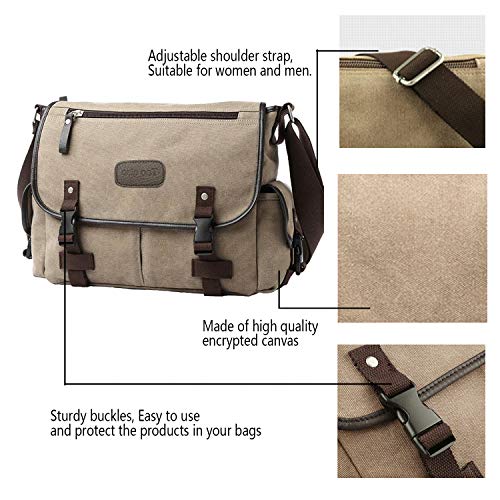 [Upgraded] Vintage Canvas Messenger Bag 13 15.6 17 inches Large Book Laptop Shoulder Bag Women Men New (Beige, X-Large)3