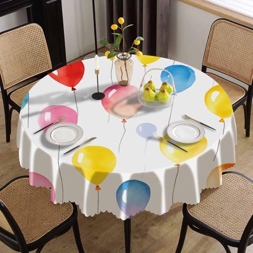 IBILIU Colorful Balloons Round Tablecloth,Colorful Birthday Party Theme Round Table Cover Circular Table Cloth for Dining Room Kitchen Holiday Party Decor, 60 Inch by IBILIU - Used condition - Image 2