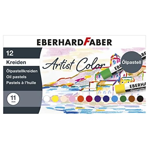 Eberhard Faber 522012 - Pasteles al óleo Artist Color en 12 colores brillantes, a prueba de roturas, en caja de cartón, para diseño gráfico moderno, dibujos finos y acuarelas de colores