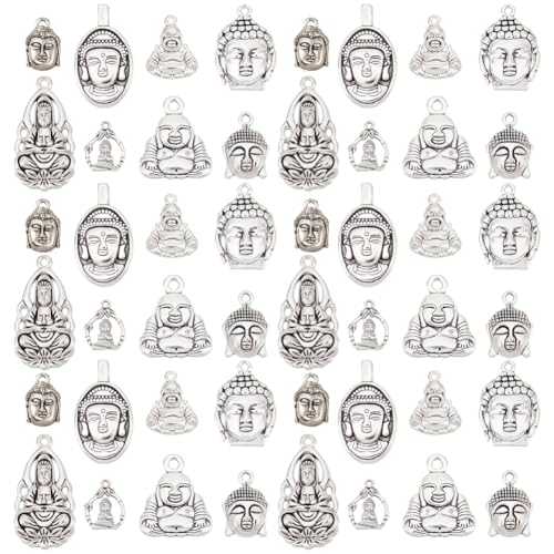 Riferimento pacchetto: otterrai ciondoli buddha da 48 pz in 8 stili per l'intero pacchetto, 6 pz per ogni stile. Sono lunghi circa 16~36 mm, 12~22 mm di larghezza e 2.5~5 mm di spessore. Il foro è di circa 1.2~2.7 mm.