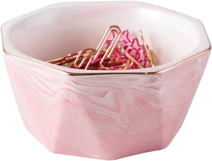 Paper Clip Holder Geometric Ceramic Paper Clip Dispenser for Desk Cute Paper Clip Organizer Office Binder Clip Holder (Pink)