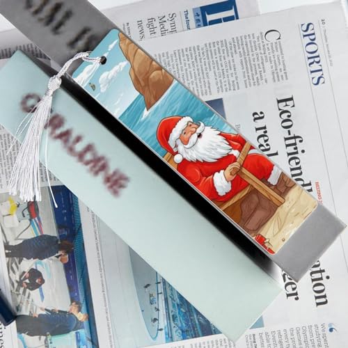 Marque-pages Père Noël à la plage idée cadeau originale vers de bibliothèque