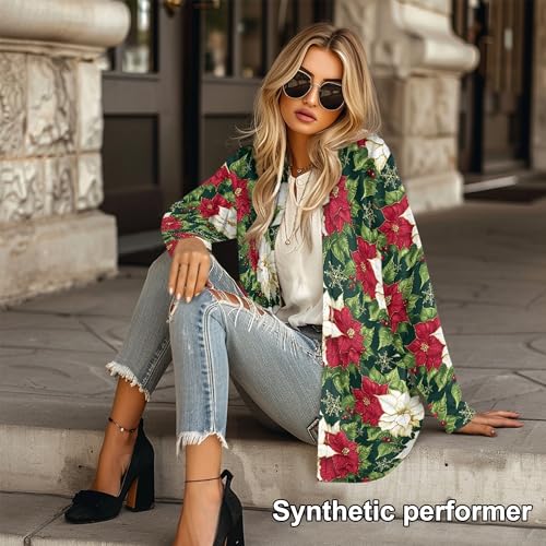 Image of Fall Maple Leaf Cardigan Sweaters for Women Long Sleeve Cardigan Soft Drape Open Front Dusters V-Neck Jackets Dressy