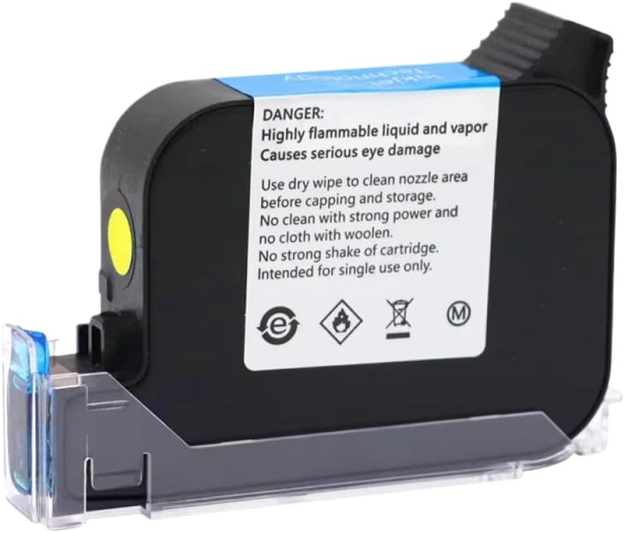 42ml 12.7mm Small Character 2588 Solvent Ink Cartridge Universal for Handheld Inkjet Printer Compatible with Multiple Brands Black Red Blue Green Waterproof(1pcs Yellow)