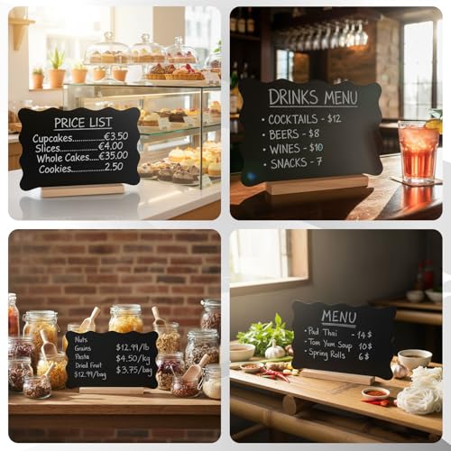 AceOrbit Small Blackboard Sign with Stand Wooden 8 x 12 Inch Blackboard Labels with 6 Chalk Markers for Wedding Celebration Party Food Signs for Buffet, Reusable Signs Message Boards Name Place Cards - Thumbnail 7