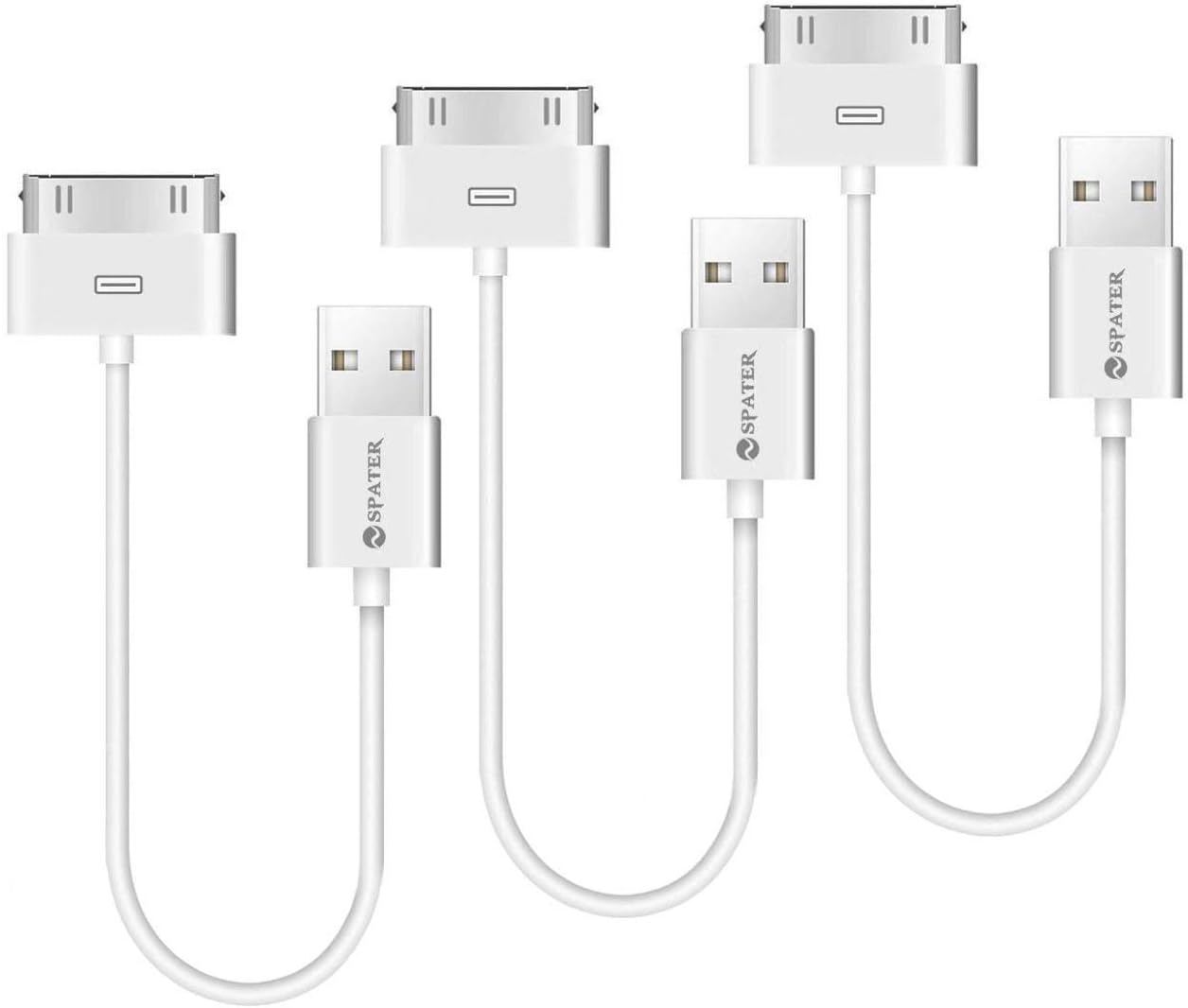 Spater 30-Pin Short USB Cables Compatible with iPhone 4 / 4S / 3G / 3GS, iPad 1/2 / 3, and iPod Nano - 3 Packs/7 Inch