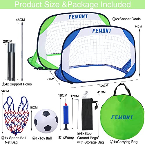 Femont Folding Pop Up Soccer Goals Set,2 Packs Portable Soccer Nets With Carrying Bag, Soccer Ball With Soccer Ball Net Bag, Football Gates For Kids For Indoor Outdoor Games Practice Training #TOP4