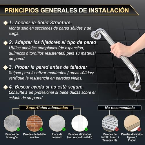 Barra de agarre para baño supregear de acero inoxidable 304 antideslizante de 40 cm 4