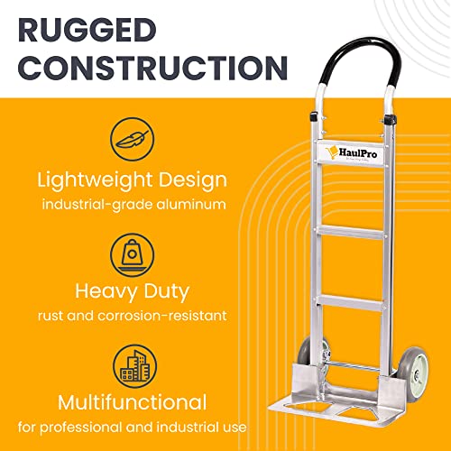Haulpro Heavy Duty Aluminum Hand Truck - 8" Wheels With Horizontal Loop Handle And 500 Lbs Load Capacity | 50.25" High, 17.5" Wide And 17.75" X 9" Diecast Nose Plate #TOP2